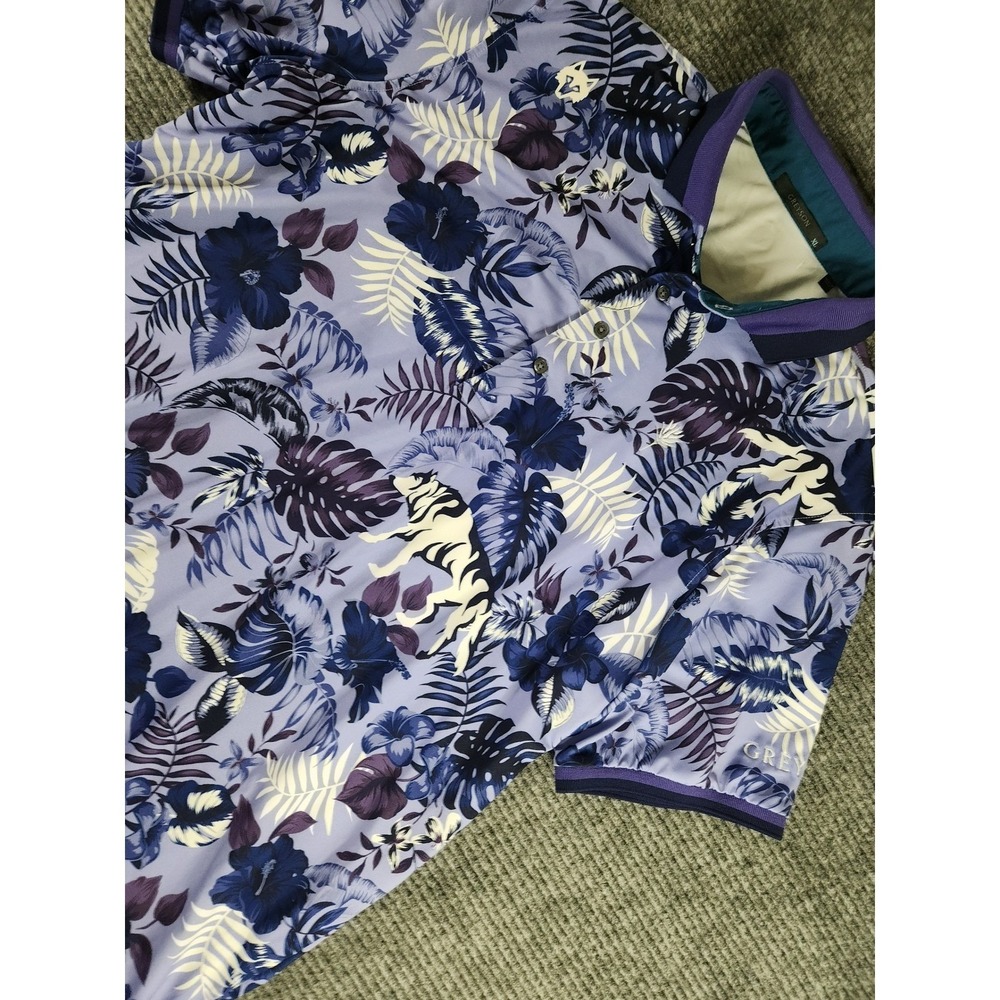 Greyson Clothiers Mens XL Purple Wolf Floral Golf Polo Shirt Short Sleeve Wolf